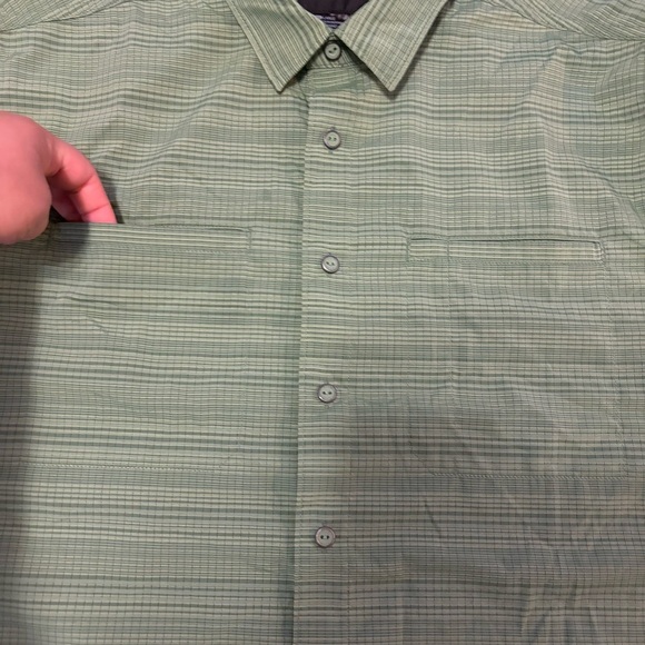 5.11 Tactical Ellis Sz Large Steam Green Gray Stripe Pockets Snaps Short Sleeve - Picture 7 of 7